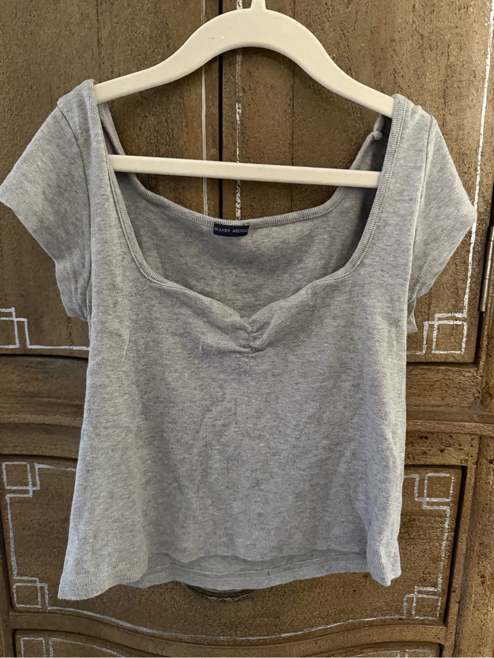 Brandy Melville Light Gray Scoop Neck Short Sleeve Top